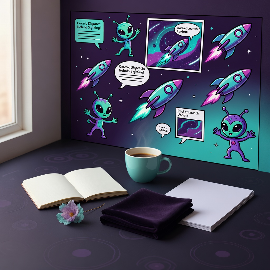 Cosmic update bulletin showing space news board